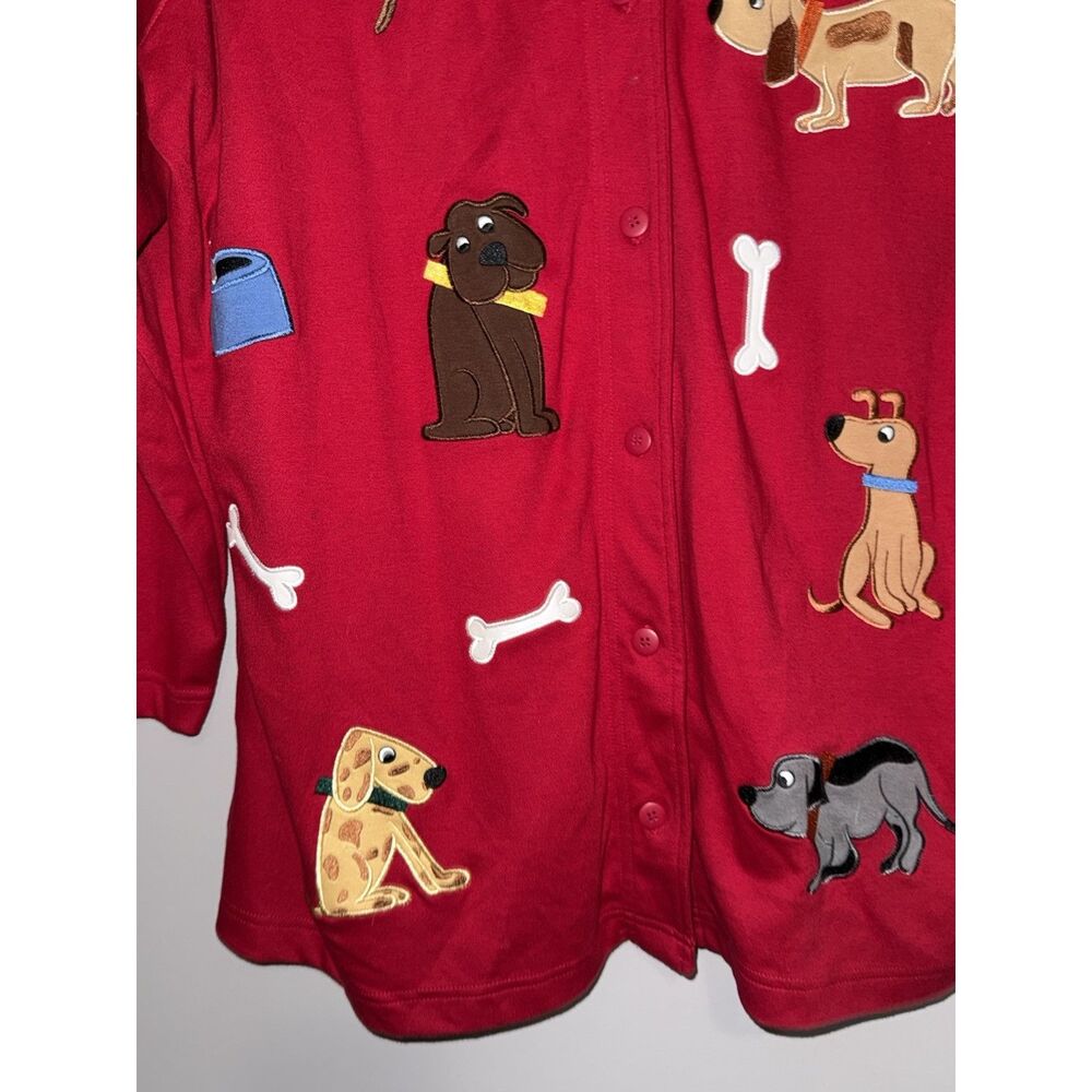 Vtg Bechamel Embroidered Dog Novelty Top Button Sweater Shirt Cardigan Red 2X - Picture 4 of 13